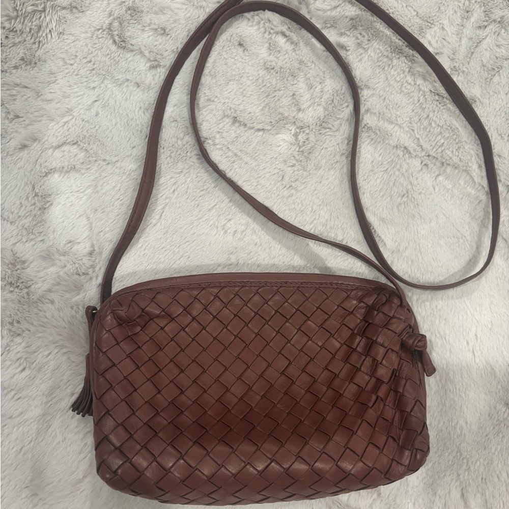 Bottega Veneta Brown Woven Leather Crossbody Bag